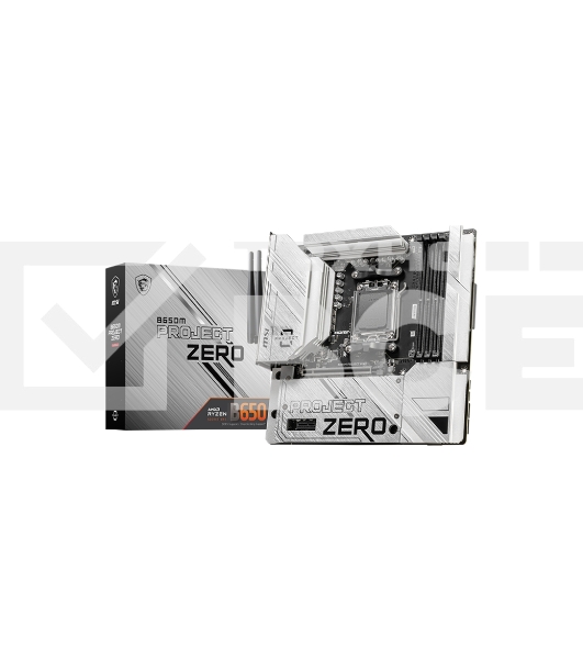 Материнская плата MSI B650M PROJECT ZERO, AM5, AMD B650, 4xDDR5, 4xSATA, 2xM.2, 1xPCIe 4.0 x16, 1xPCIe x1, 1xDP, 1xHDMI, 1x 2.5Gb LAN, 2xUSB-A 2.0, 2xUSB 3.2 Gen 1, 3xUSB 3.2 Gen 2, 3x3.5 мм, 7.1, mATX