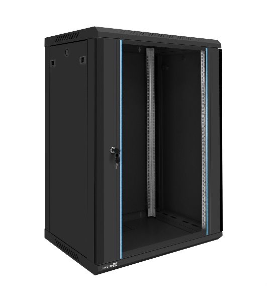 Шкаф телекоммуникационный 19' настенный 18U ExeGate EC-WM-18U.450.G.BLACK (19”, 18U, 600x450x901mm (ШхГхВ), передняя дверь закаленное стекло, съемные боковые панели, пыле- и влагозащита IP23, черный RAL 9004, 2 коробки)