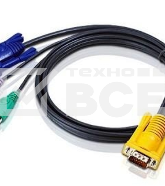 Шнур ATEN, мон+клав+мышь USB, SPHD15=>HD DB15+USB A-Тип, Male-2xMale, 8+4 проводов, опрессованный, 3 метр., черный, (с поддержкой KVM PS/2) (2L-5203UP)