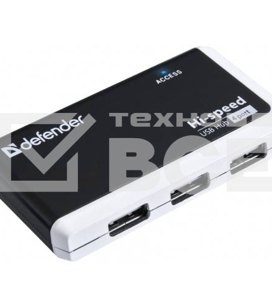 Разветвитель USB Defender  QUADRO INFIX USB2.0 - 4 порта, скор. - до 480 Мбит/с, + кабель USB 2.0 A(M) - MiniB (M) - 1м.