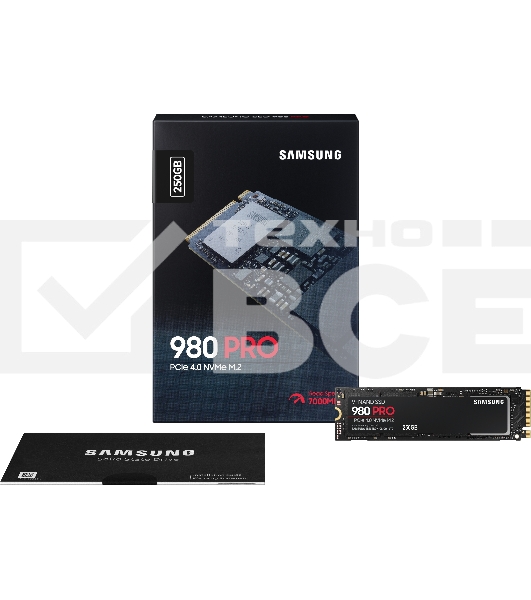 Накопитель SSD Samsung 980 PRO, 250GB, PCIe 4.0 x4, M.2 2280, NVMe, R/W 6400/2700