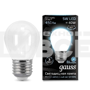 Лампа светодиодная Filament Шар E27 5Вт 4100К OPAL GAUSS 105202205
