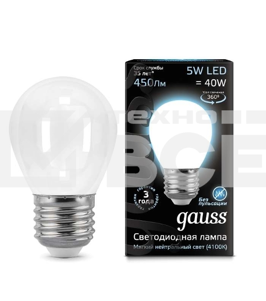 Лампа светодиодная Filament Шар E27 5Вт 4100К OPAL GAUSS 105202205