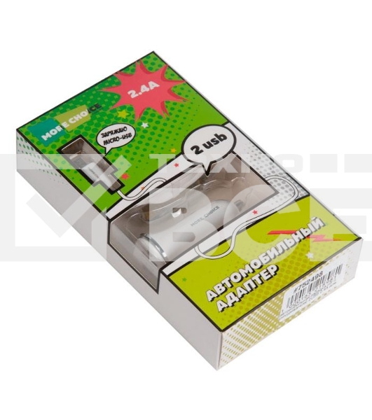 Автомобильная зарядка (от прикуривателя) 2USB 2.4A для micro USB More choice AC22m белый
