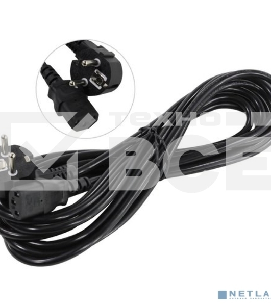 Кабель питания ExeGate Power PC-5P (Евровилка угловая Schuko->С13) VDE-250V-3*0.75-CU, 10A, 5м