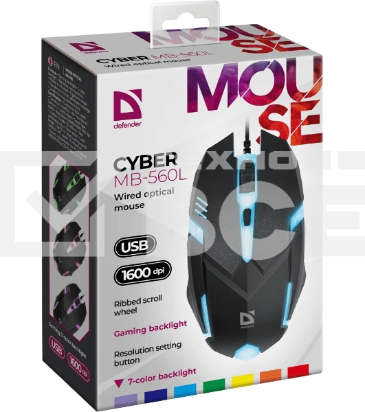 Мышь проводная Defender Cyber MB-560L черный, 1200 dpi, USB, кнопки - 3