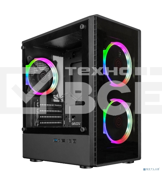 Компьютерный корпус Ginzzu CL406 mATX FAN 3*12 FRGb (12RR4)