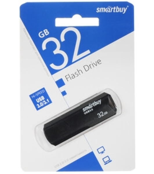 Флешка USB SmartBuy CLUE black (SB32GbCLU-K3), 32Gb, USB 3.0/3.1, R/W 70/25, черный