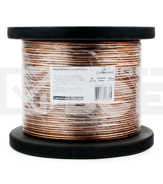 Акустический кабель Cablexpert CC-TC2x1,0-100M, прозрачный, 100 м, на катушке