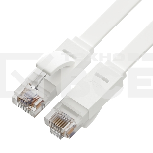 Патч-корд Greenconnect PROF плоский прямой 0.3m, UTP медь кат.6, белый, 30 AWG, ethernet high speed 10 Гбит/с, RJ45, T568B, GCR-51785