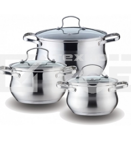 Набор посуды KELLI KL-4209 6 пред. Кастрюля с жаропрочной стекл. крышкой 2.1 л. Кастрюля с жаропрочной стекл. крышкой 3 л. Кастрюля с жаропрочной стекл. крышкой 4 л. Высококачественная нерж. сталь 18/10. 5-ти слойное капсульное дно.