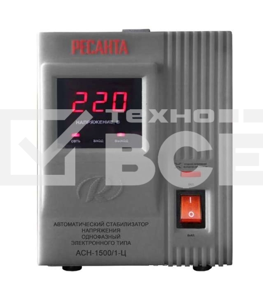 Стабилизатор напряжения Ресанта АСН-1 500/1-Ц 63/6/3 Стабилизатор {220В±8%, Габариты 237х140х170, Вес 4,5 кг}