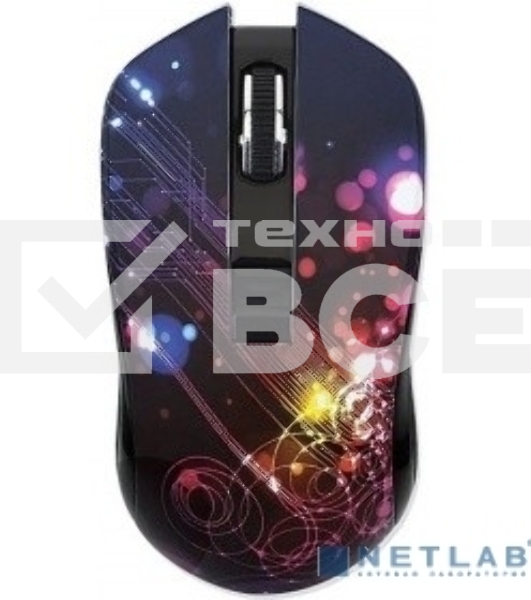 Мышь беспроводная Qumo Fractal M25 черный, 1600 dpi, радиоканал, USB, кнопки - 4