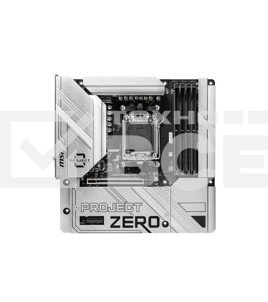 Материнская плата MSI B650M PROJECT ZERO, AM5, AMD B650, 4xDDR5, 4xSATA, 2xM.2, 1xPCIe 4.0 x16, 1xPCIe x1, 1xDP, 1xHDMI, 1x 2.5Gb LAN, 2xUSB-A 2.0, 2xUSB 3.2 Gen 1, 3xUSB 3.2 Gen 2, 3x3.5 мм, 7.1, mATX