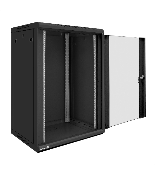 Шкаф телекоммуникационный 19' настенный 18U ExeGate EC-WM-18U.450.G.BLACK (19”, 18U, 600x450x901mm (ШхГхВ), передняя дверь закаленное стекло, съемные боковые панели, пыле- и влагозащита IP23, черный RAL 9004, 2 коробки)