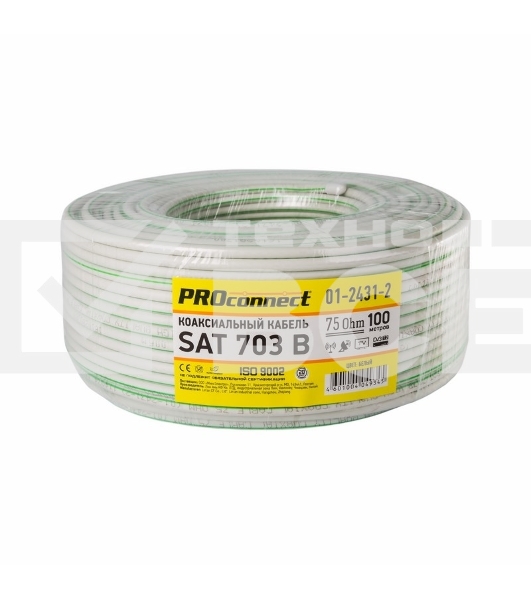 Кабель коаксиальный PROconnect SAT 703 B, CCS/Al/Al, 75%, 75 Ом, бухта 100 м, белый