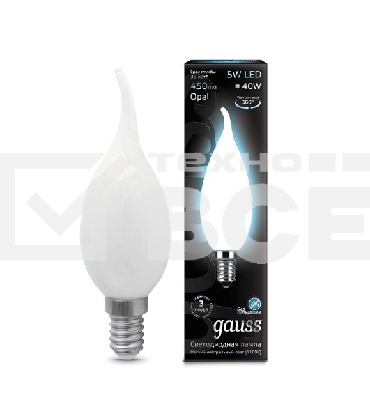 Лампа светодиодная Filament Свеча на ветру E14 5Вт 4100К OPAL GAUSS 104201205