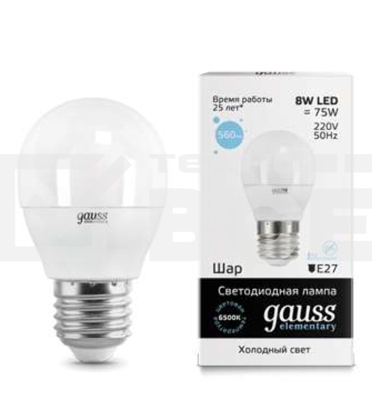 Лампа светодиодная LED Elementary Globe 8Вт E27 6500К Gauss 53238