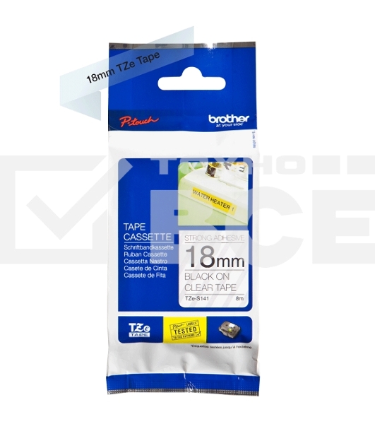 Картридж Brother TZ-ES141 18 мм, 8 м, черный шрифт, прозрачный фон, для BROTHER P-Touch