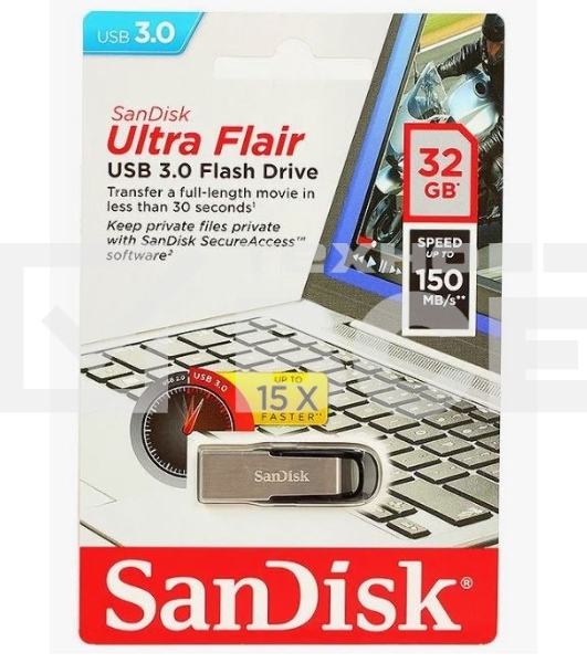 Флеш диск Sandisk 32Gb Cruzer Ultra Flair SDCZ73-032G-G46 USB3.0 серебристый/черный