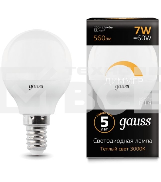 Лампа светодиодная Led Globe-dim E14 7Вт 3000К диммируемая Gauss 105101107-D