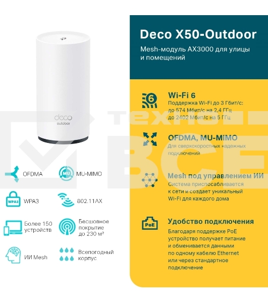 Модуль Mesh Wi-Fi 6 TP-Link Deco X50-Outdoor(1-pack) AX3000 для улицы и помещений