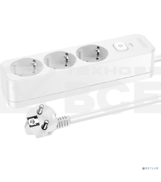 Сетевой удлинитель Perfeo 'REAL STRIP' 2,0 м, 3 розетки, 16А, 3500 Вт, белый.