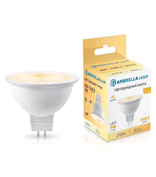 Лампа светодиодная	Ambrella light 170903 LED MR16 9W IC GU5.3 2700K 175-265V 38°