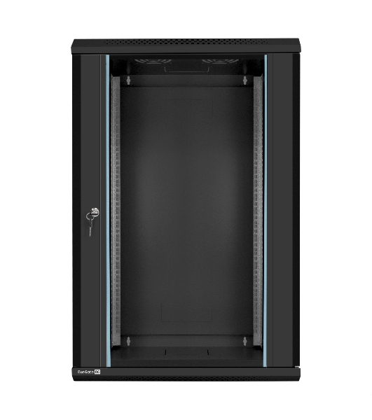 Шкаф телекоммуникационный 19' настенный 18U ExeGate EC-WM-18U.450.G.BLACK (19”, 18U, 600x450x901mm (ШхГхВ), передняя дверь закаленное стекло, съемные боковые панели, пыле- и влагозащита IP23, черный RAL 9004, 2 коробки)