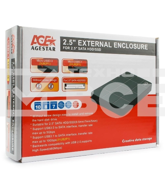 Внешний корпус для HDD AgeStar 3UB2P1 SATA III пластик черный 2.5