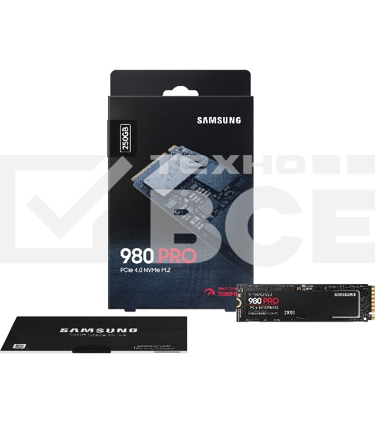 Накопитель SSD Samsung 980 PRO, 250GB, PCIe 4.0 x4, M.2 2280, NVMe, R/W 6400/2700