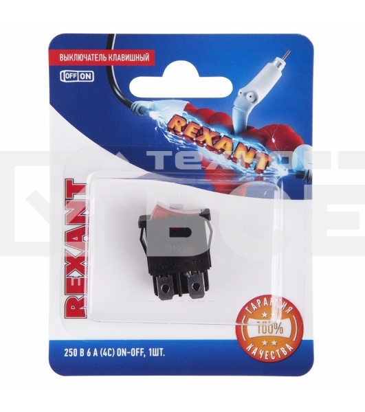 Выключатель клавишный 250V 6А (4с) ON-OFF красный с подсветкой Mini (RWB-207, SC-768) Rexant (в упак. 1шт.)