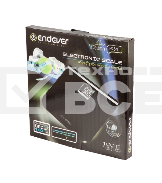 Электронные напольные весы Endever Skyline FS-540, вес до 150 кг., стекло повышенной прочности, LCD-дисплей,  авто откл.