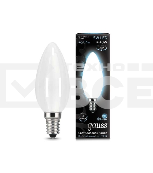 Лампа светодиодная Filament Свеча E14 5Вт 4100К OPAL GAUSS 103201205