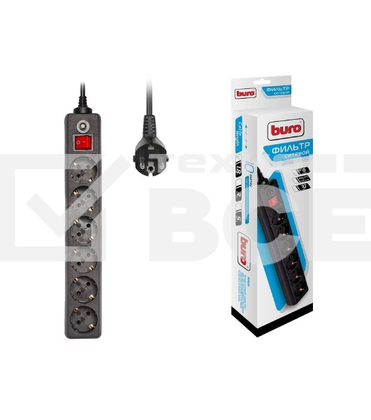 Сетевой фильтр Buro 600SH-1.8-B 1.8м (6 розеток) черный (коробка)