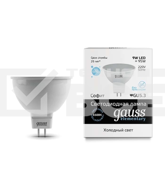 Лампа светодиодная Gauss LED Elementary MR16 GU5.3 9W 680lm 6500K 1/10/100 0