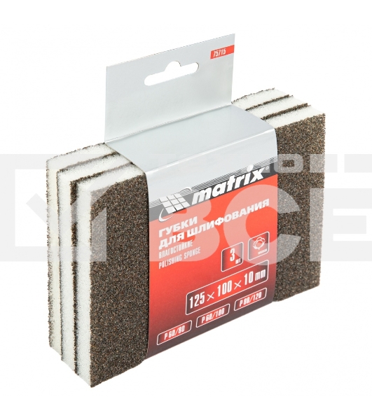 Губка для шлифования, 125 х 100 х 10 мм, мягкая, 3 шт., P 60/80, P 60/100, P 80/120 Matrix