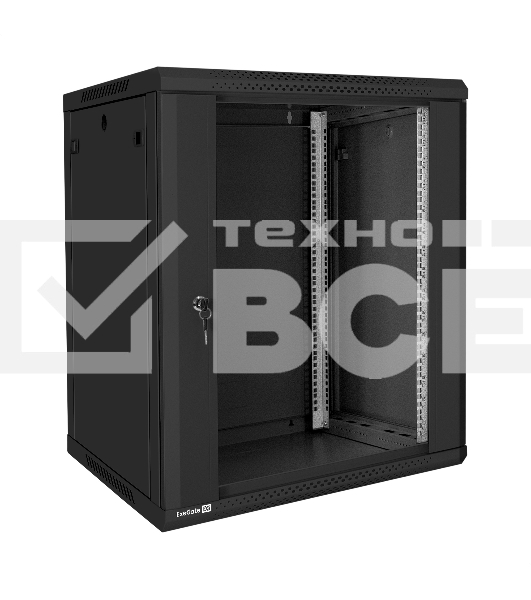 Шкаф телекоммуникационный 19' настенный 15U ExeGate EC-WM-15U.600.G.BLACK (19”, 15U, 600x600x769mm (ШхГхВ), передняя дверь закаленное стекло, съемные боковые панели, пыле- и влагозащита IP23, черный RAL 9004)