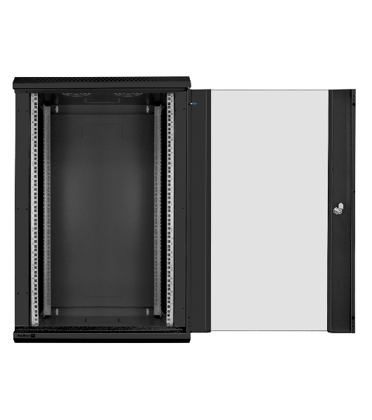 Шкаф телекоммуникационный 19' настенный 18U ExeGate EC-WM-18U.450.G.BLACK (19”, 18U, 600x450x901mm (ШхГхВ), передняя дверь закаленное стекло, съемные боковые панели, пыле- и влагозащита IP23, черный RAL 9004, 2 коробки)