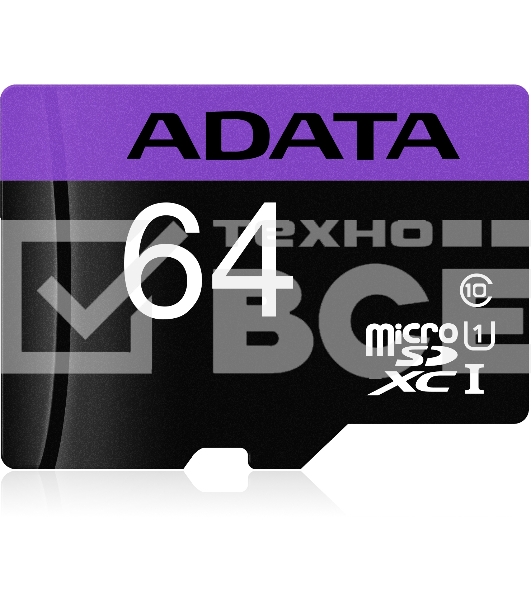 Флеш карта microSDXC 64GB ADATAUHS-1 CL10 (AUSDX64GUICL10-RA1) + SD adaptor