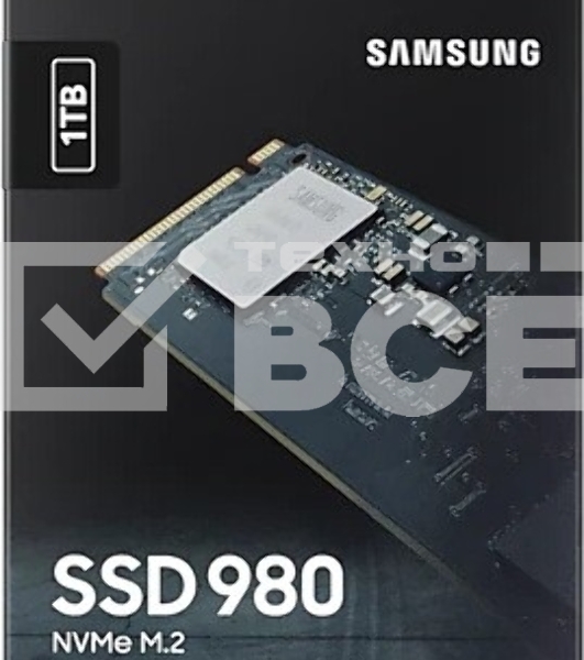 Накопитель SSD Samsung 980, 1000GB, PCIe 3.0 x4, M.2 2280, NVMe, R/W 3500/3000