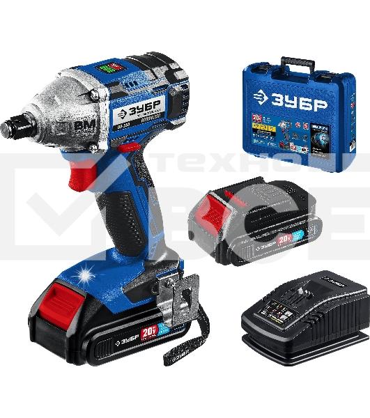 Бесщеточный гайковерт ЗУБР Профессионал GB-250-22, 20В, 2 АКБ (2Ач), в кейсе