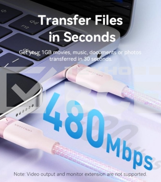 Кабель Vention USB 2.0 CM/CM - 2м. черный 5А PD240W, шт.