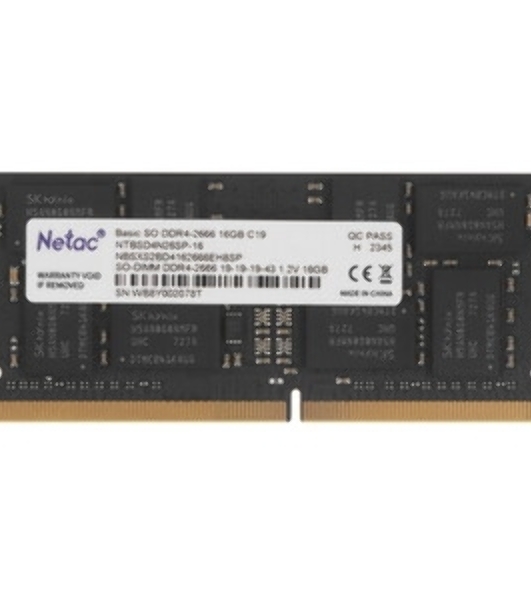 Оперативная память NETAC Basic, DDR4, 16GB (1x16GB), 2666MHz, CL19, DIMM