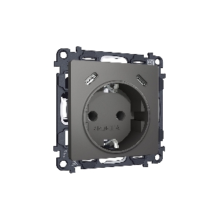 Комплект механизма электрической розетки 2USB С+C 20W с/з на винтовых зажимах 16A-250V ALFA Антрацит серый QUANT (AP6605, VM165) MA660510