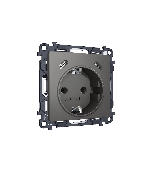 Комплект механизма электрической розетки 2USB С+C 20W с/з на винтовых зажимах 16A-250V ALFA Антрацит серый QUANT (AP6605, VM165) MA660510