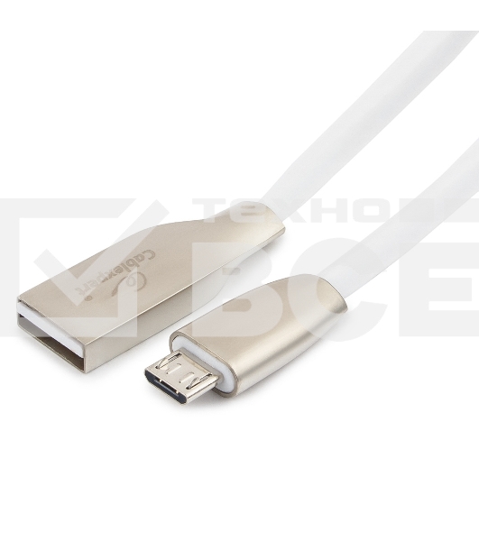 Кабель USB 2.0 Cablexpert CC-G-mUSB01W-1.8M, AM/microB, серия Gold, длина 1.8м, белый, блистер