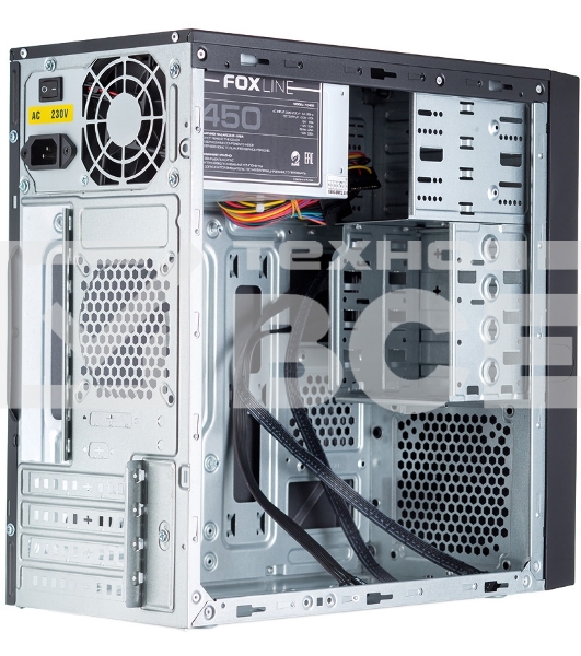Компьютерный корпус с блоком питания 450Вт. Case Foxline FL-733, mATX, 2x5.25EXT, 2x3.5EXT, 5x3.5INT, 2xUSB2.0, HDA, w/o FAN, w/450W ATX PSU, w/1.2m EU pwr cord