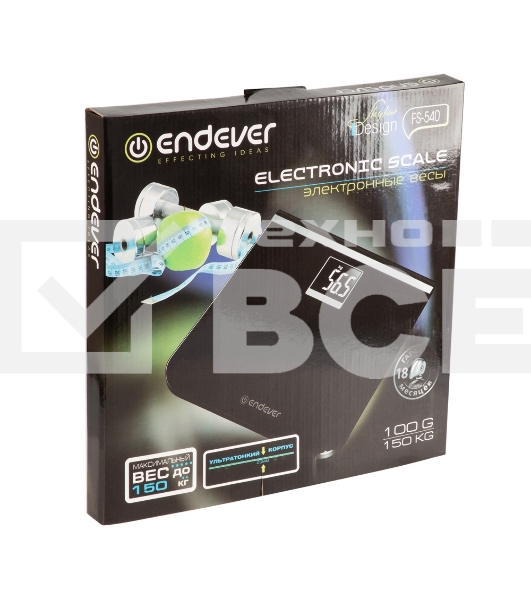 Электронные напольные весы Endever Skyline FS-540, вес до 150 кг., стекло повышенной прочности, LCD-дисплей,  авто откл.