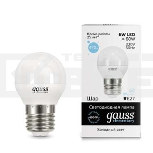 Лампа светодиодная LED Elementary Globe 6Вт E27 6500К Gauss 53236